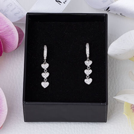 3'lü Kalp Model 925 Ayar Gümüş Zirkon Taşlı Kadın Küpe