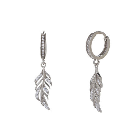 Yaprak Model-2 925 Ayar Gümüş Zirkon Taşlı Kadın Küpe