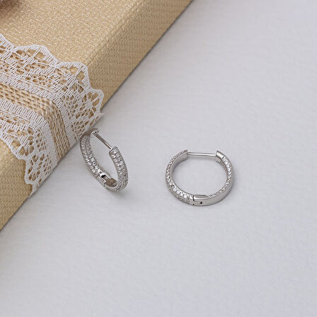 18 mm Halka Model-2 925 Ayar Gümüş Zirkon Taşlı Kadın Küpe