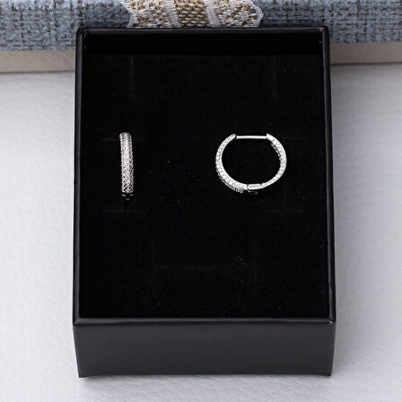 18 mm Halka Model-2 925 Ayar Gümüş Zirkon Taşlı Kadın Küpe