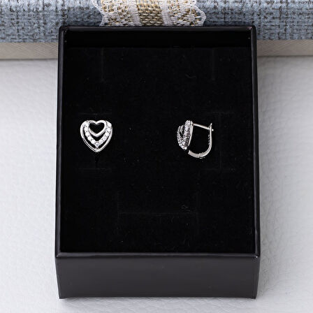 Kalp Model-3 925 Ayar Gümüş Zirkon Taşlı Kadın Küpe 