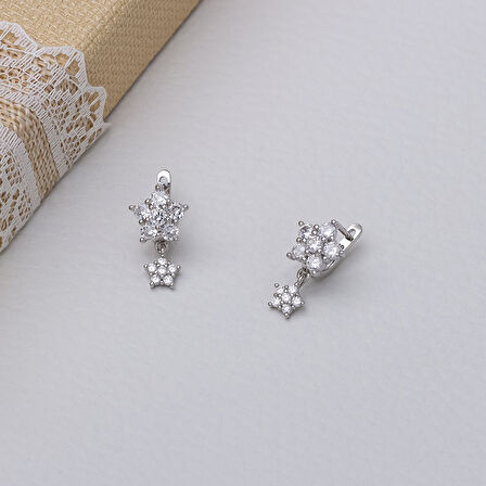 Çiçek Model-4 925 Ayar Gümüş Zirkon Taşlı Kadın Küpe