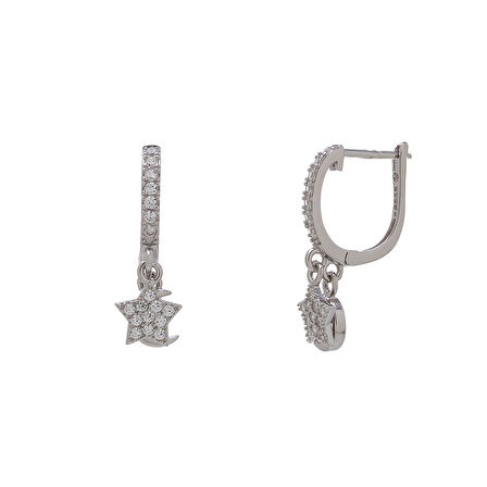 Ayyıldız Model Zirkon Taşlı 925 Ayar Gümüş Kadın Küpe