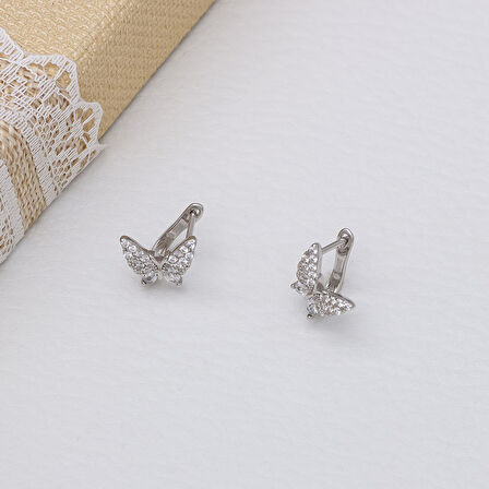 Kelebek Model 925 Ayar Gümüş Zirkon Taşlı Kadın Küpe