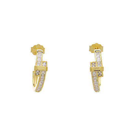 Gold Rengi Zirkon Taşlı 925 Ayar Gümüş Kadın Halka Küpe