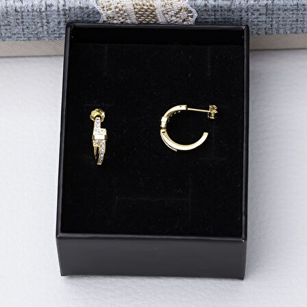 Gold Rengi Zirkon Taşlı 925 Ayar Gümüş Kadın Halka Küpe