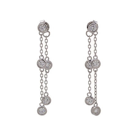 2'li Sallantılı 925 Ayar Gümüş Zirkon Taşlı Kadın Çivili Küpe