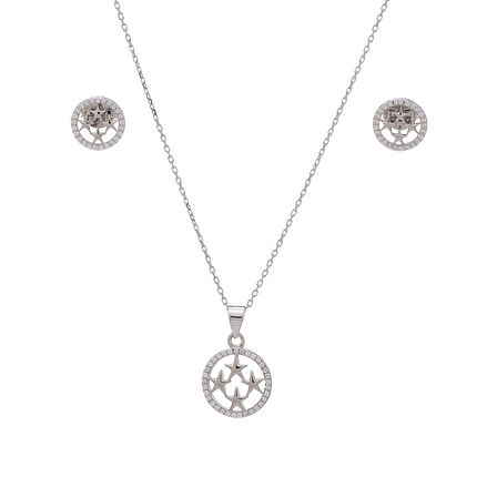 Halka Yıldız Model 925 Ayar Gümüş Kadın 2'li Set