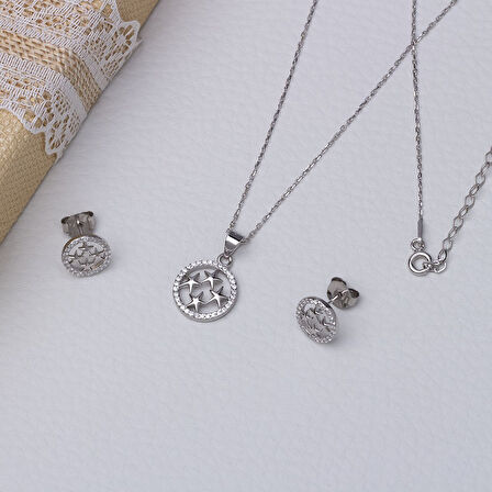 Halka Yıldız Model 925 Ayar Gümüş Kadın 2'li Set