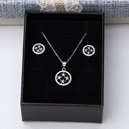 Halka Yıldız Model 925 Ayar Gümüş Kadın 2'li Set