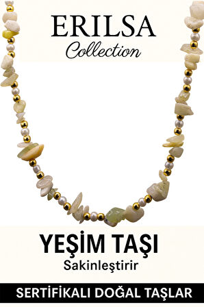 Sertifikalı Kırık Taşlı Model İnci ve Yeşim Taşı Kolye