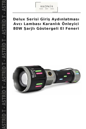 Delux Serisi Giriş Aydınlatması Avcı Lambası Karanlık Önleyici 80W Şarjlı Göstergeli El Feneri