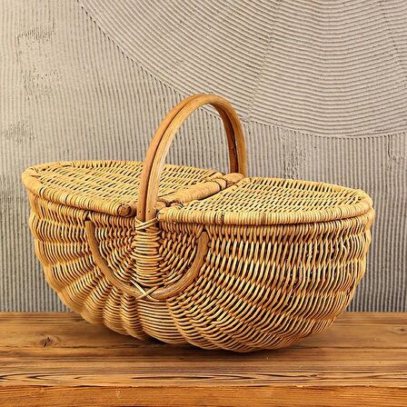 Bohem Large Boy Piknik Sepeti, Brunch Sepeti, Dekoratif Sepet, Iskandinav, Modern, Rattan