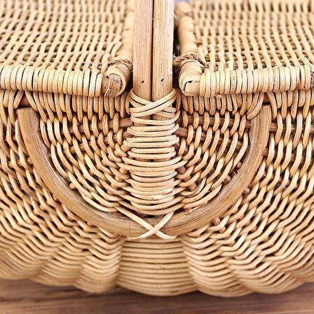 Bohem Large Boy Piknik Sepeti, Brunch Sepeti, Dekoratif Sepet, Iskandinav, Modern, Rattan