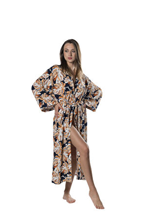 Özel Tasarım Pamuk Viskon Uzun Kimono - Amazon