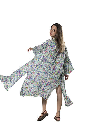 Özel Tasarım Pamuk Viskon Uzun Kimono - Florit