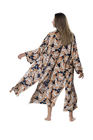 Özel Tasarım Pamuk Viskon Uzun Kimono - Hazan