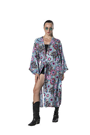Özel Tasarım Pamuk Viskon Uzun Kimono - Mandala