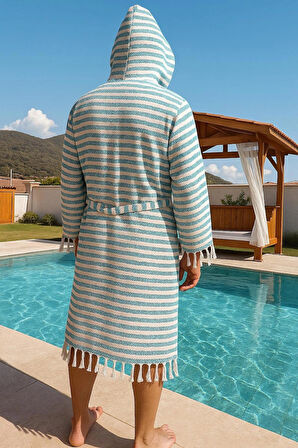 Özel Üretim Kapüşonlu Pamuk Dokuma Unisex Bornoz Peştemal