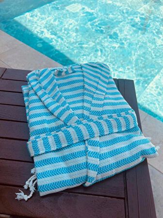 Özel Üretim Kapüşonlu Pamuk Dokuma Unisex Bornoz Peştemal