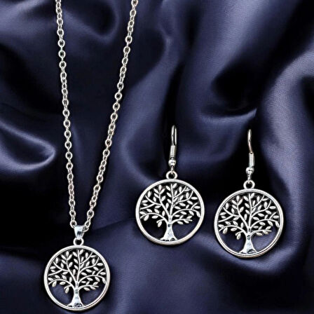 Nostaljik Bohem Tasarım Vintage Stil Kolye ve Küpe Set - Ağaç