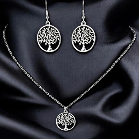 Nostaljik Bohem Tasarım Vintage Stil Kolye ve Küpe Set - Ağaç