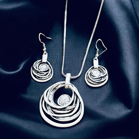 Nostaljik Bohem Tasarım Vintage Stil Kolye ve Küpe Set - Elips