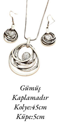 Nostaljik Bohem Tasarım Vintage Stil Kolye ve Küpe Set - Elips