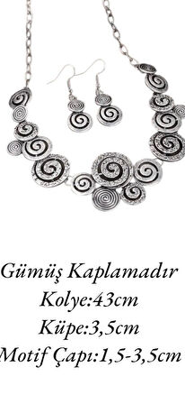 Nostaljik Bohem Tasarım Vintage Stil Kolye ve Küpe Set - Sarmal