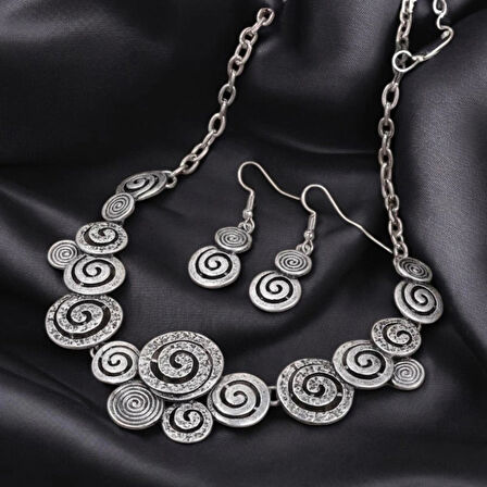 Nostaljik Bohem Tasarım Vintage Stil Kolye ve Küpe Set - Sarmal