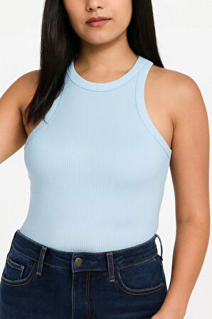 Yumuşak Pamuk Dokuma Halter Yaka Fitilli Atlet – Basic Rahat Kadın T-Shirt