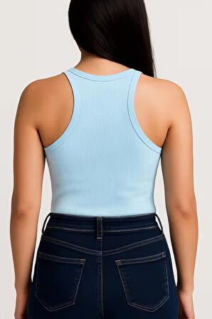 Yumuşak Pamuk Dokuma Halter Yaka Fitilli Atlet – Basic Rahat Kadın T-Shirt