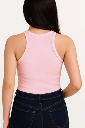 Yumuşak Pamuk Dokuma Halter Yaka Fitilli Atlet – Basic Rahat Kadın T-Shirt