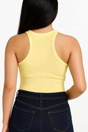 Yumuşak Pamuk Dokuma Halter Yaka Fitilli Atlet – Basic Rahat Kadın T-Shirt