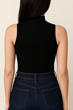 Pamuk Dokuma Modal Kumaş Esnek ve Yumuşak Dokulu Dik Yaka Kolsuz Bluz 