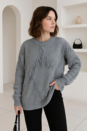 Püskül Detaylı Oversize Salaş Kazak Tunik