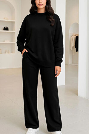 Yumuşak ve Esnek Dokulu Modal Scuba Kumaş Uzun Kollu Bisiklet Yaka Yırtmaçlı Takım