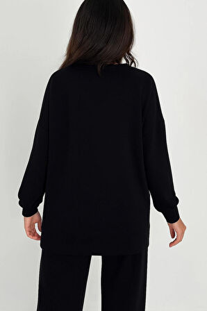 Yumuşak ve Esnek Dokulu Modal Scuba Kumaş Uzun Kollu Bisiklet Yaka Yırtmaçlı Takım