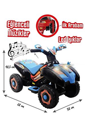 Müzikli ve Led Işıklı Akülü Atv 6v Ranger Siyah-Mavi