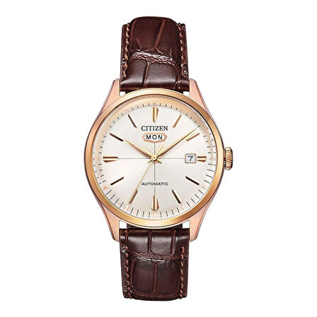 Citizen NH8393-05AC Erkek Kol Saati | 40.2 mm Rose Gold Kasa, Beyaz Kadran, Otomatik Mekanizma