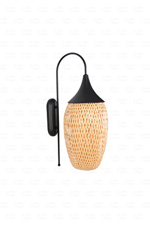 Boja Bambu Siyah Detay Aplik 23x37x60 cm İskandinav, Modern, Bohem, Rattan, Aydınlatma