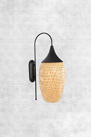 Boja Bambu Siyah Detay Aplik 23x37x60 cm İskandinav, Modern, Bohem, Rattan, Aydınlatma