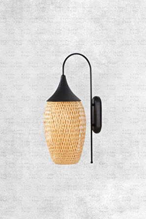 Boja Bambu Siyah Detay Aplik 23x37x60 cm İskandinav, Modern, Bohem, Rattan, Aydınlatma