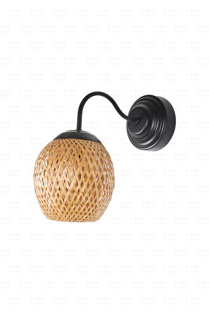 Boja Bambu Siyah Detay Aplik 15x15x25 cm İskandinav, Modern, Bohem, Rattan, Aydınlatma