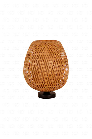 Boja Bambu Abajur, Masa Lambası 25x25x30 cm İskandinav, Modern, Bohem, Rattan, Aydınlatma