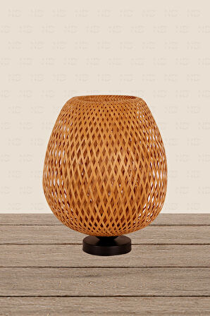 Boja Bambu Abajur, Masa Lambası 25x25x30 cm İskandinav, Modern, Bohem, Rattan, Aydınlatma