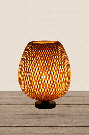 Boja Bambu Abajur, Masa Lambası 25x25x30 cm İskandinav, Modern, Bohem, Rattan, Aydınlatma