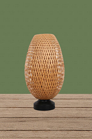 Boja Bambu Abajur, Masa Lambası 23x37x42 cm İskandinav, Modern, Bohem, Rattan, Aydınlatma