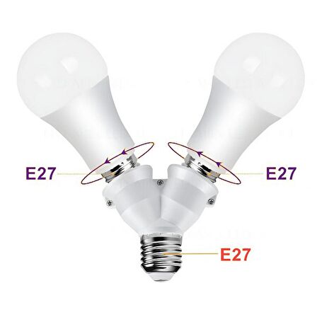 E27- E27 Duy Çoğaltıcı Adaptör, Tek Duyda 2'li E27 Ampul Girişi