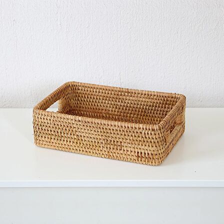 Bohem Kulplu Kare Dekoratif Kutu ve Sepet 30x20x9,5 - Iskandinav, Modern